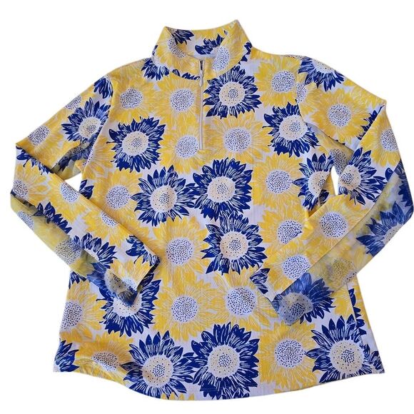 IBKUL Womens Sunflower Print UPF50+ Long Sleeve Athletic Top Yellow Blue Large - Picture 6 of 12